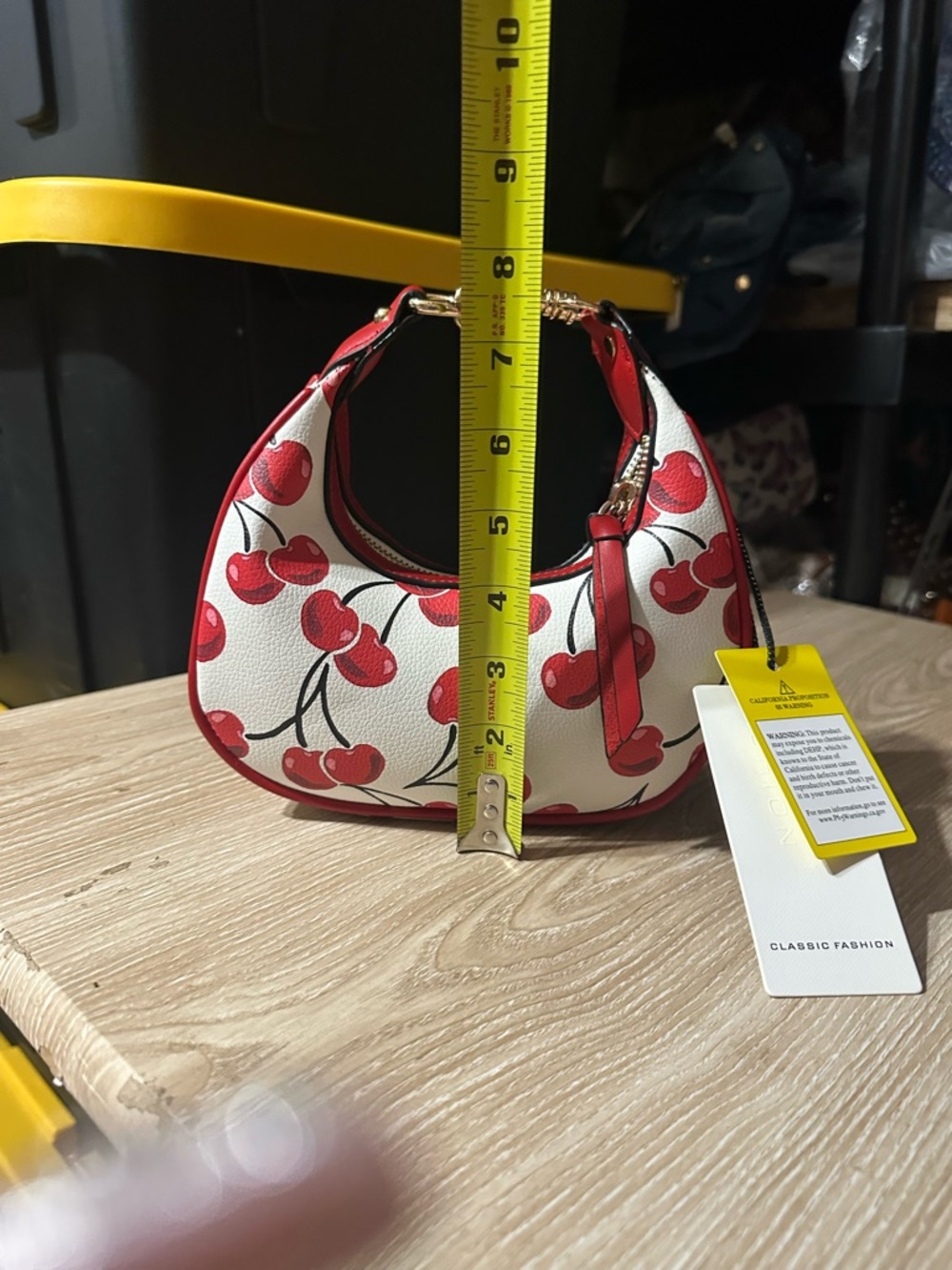 Cherry-Print Mini Hobo Bag — Red & White - Picture 3 of 4
